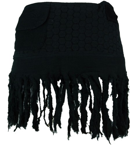 Goa Minirock, Wickelrock, Tribal Cacheur, Hüftschmeichler, Fransenrock - schwa - Bild 2 von 3