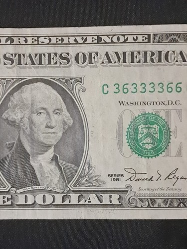 BINARY NOTE 5 OF A KIND$1 Dollar Federal Reserve Note/Fancy Note # 36333366 - Picture 5 of 22