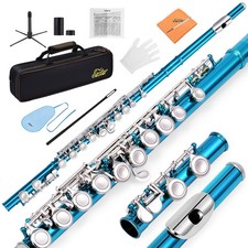 Eastar EFL-1 CONCERT FLUTE STUDENT SCHOOL BAND WITH HARD CASE STAND  SKY BLUE
