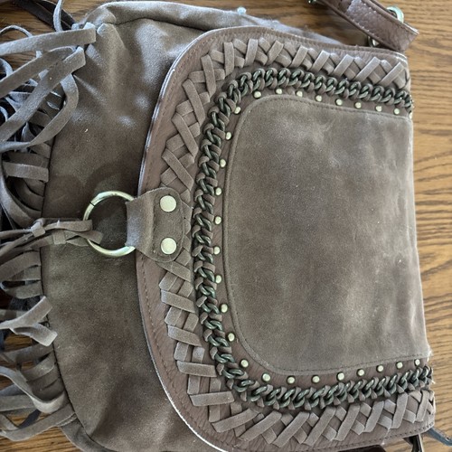 Maurices Leather Suede Fringed Tassel Flap Crossbody Distressed Cottagecore - Picture 7 of 9