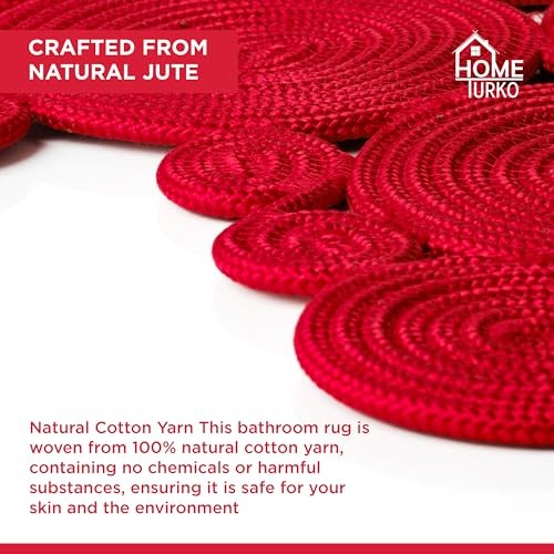Boho Jute Badematte | Handgefertigter Waschbarer Toilettenteppich | Moderner Badvorleger | Rot - Bild 4 von 7