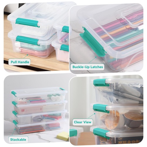 Clear Stackable Storage Bins with lid Storage Boxes Durable Plastic Organizer... - Foto 3 di 8