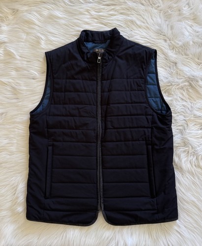 Loro Piana Storm System Quilted Zip Vest Padded Nylon Suede Trim Navy Blue M