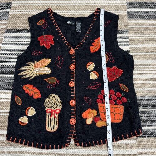 Holiday Editions Sweater Vest Womens Small Fall Thanksgiving Embroidered Leaves - Picture 11 of 12