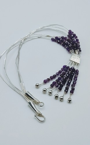 Vintage Sterling Liquid Silver Amethyst Tassel Necklace - Picture 8 of 11