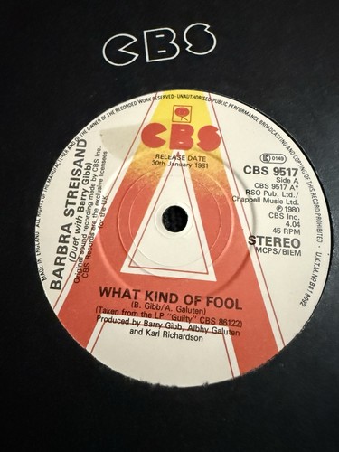 BARBRA STREISAND/BARRY GIBB ‘81 UK 7" PROMO Single “WHAT KIND OF FOOL” Bee Gees - Imagen 2 de 3