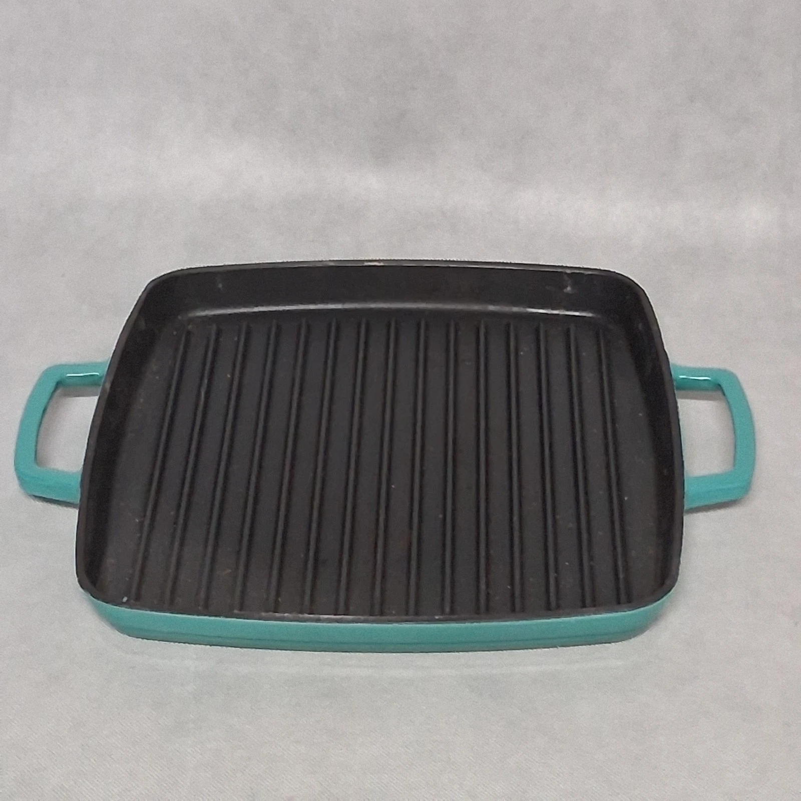 Martha Stewart Enameled Cast Iron Grill Pan Teal Blue 11" Square 2 Handles