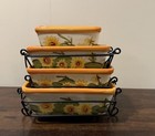 Temptations by Tara Country Sunflower 1qt-2.5qt Square Baking Dishs Metal Rack