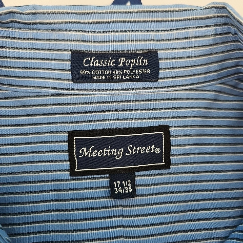 Рубашка мужская Meeting Street синяя классическая поплин на пуговицах спереди размер 17,5 34/35 - Изображение 3 из 4
