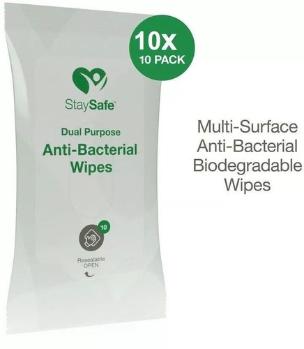 10 Pack Wet Wipe Alcohol Anti Bacterial Face Hand Surface Travel Bag Pocket Car - Picture 2 of 5