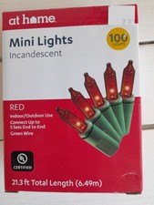 At Home 100 Red Mini lncandescent Christmas Tree Lights In/Out Green Wire