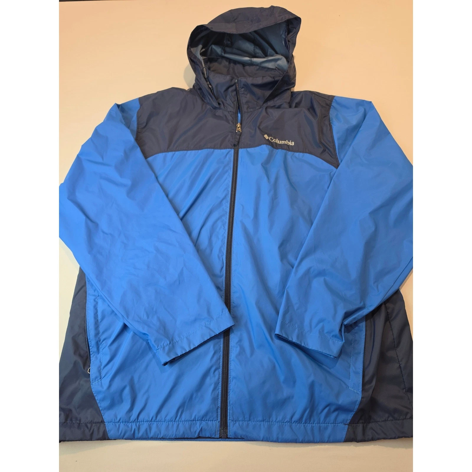 Columbia Mens Blue Windbreaker Jacket Hooded Full Zip Mesh Lined XM3491 Large