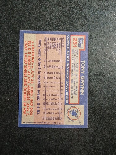 Vtg 1984 Topps #251 Tony Gwynn Padres Baseball Card NM - Picture 7 of 13