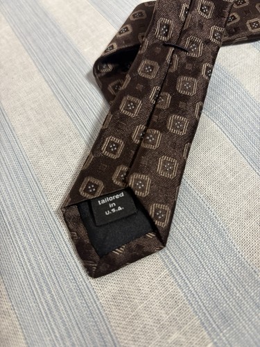 Herren 100% Seide Krawatte - Murano Italia Geometrisch Braun Made in USA Krawatte Karriere - Bild 6 von 7