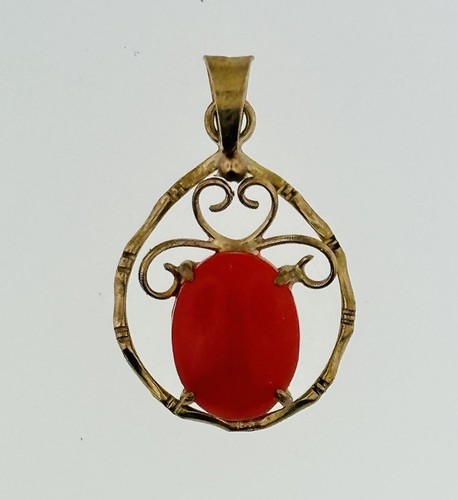 Vintage 10k Yellow Gold Filigree Style W/ Orange Stone Necklace Pendant - 0.67g