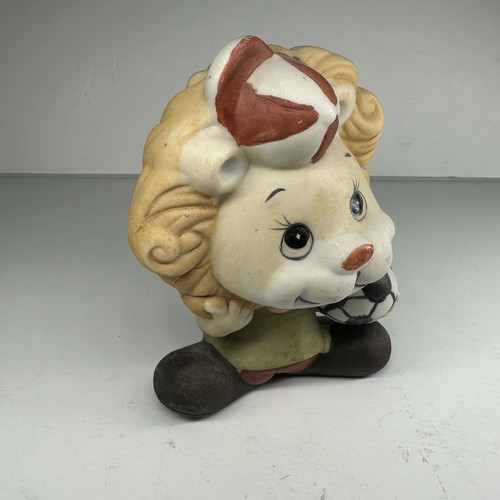 Vintage 1980er ENESCO Keramik handbemalt anthropomorphe Löwe Figur Fußball - Bild 3 von 5