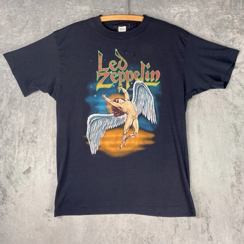 Vtg Led Zeppelin Shirt Sz L Black Swan Song Single Stitch 80 1980s vintage concert t-shirt, vintage, single stitch, B+ condition