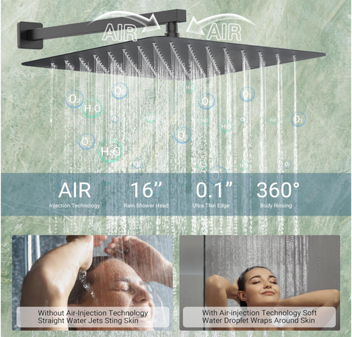 Thermostatic Dual Head Shower System with 6 Body Jets, 6-Inch Shower Head & 16” - Picture 5 of 7