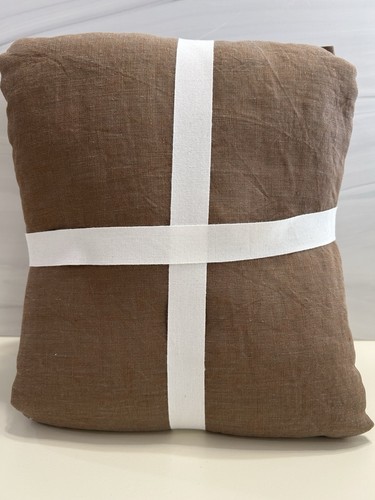 Pottery Barn Belgian Flax Hemstitch Linen Sheet Set Queen Toffee NWT - Picture 4 of 5