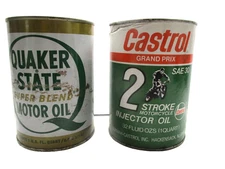 2 - Quaker State & Castrol 2 Stroke  Motor Oil Quart Vintage Car Truck Parts USA