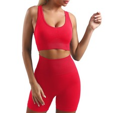 Workout Sets for Women 2 Piece, Ribbed Thick High Waist Leggings and Sport Br...