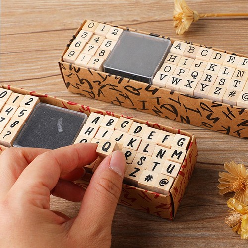 40Pcs Alphabet Stamps Vintage Wooden Rubber Letter Number Symbol Stamp Set UK - Picture 3 of 13