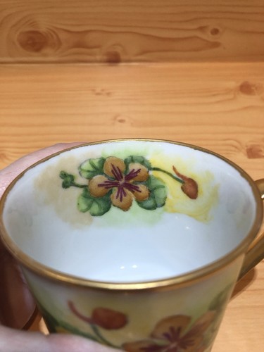 Limoges Teetasse handbemalt Blumen, Goldrand - Bild 3 von 9