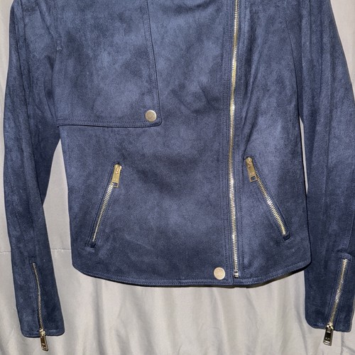 Armani Exchange Moto Jacket Size XS Minimalist Y2K Full Zip Grunge Punk Blue - Picture 18 of 21