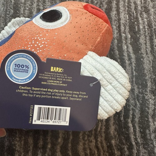 Bark Box Koi Fish Plush Dog Toy M Squeaky Crinkle Whip N Flip Fetch Gift New - Picture 9 of 11