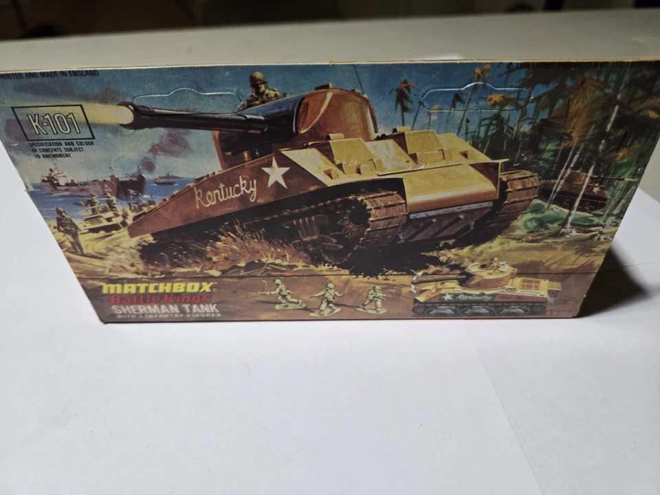 Vintage 1974 Lesney Matchbox Battle Kings K101 Army Sherman Tank Original Box - Image 2 of 4