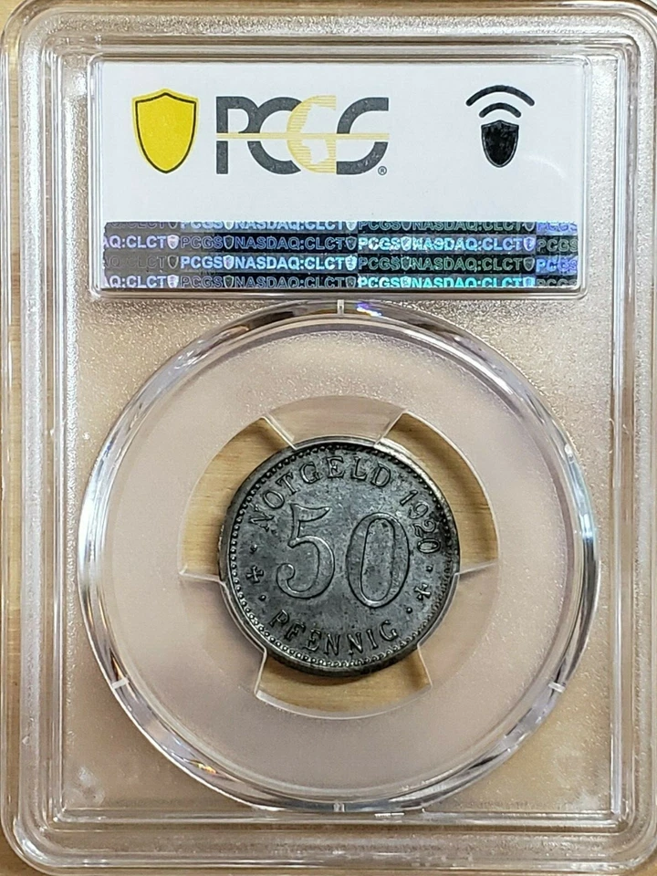 1920 Germany 50 Pfg Cave Bear Skeleton PCGS MS62 Funck-328.12A Menden Iron 8399 - Image 2 of 3