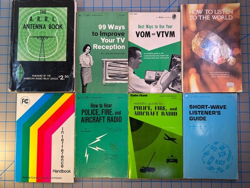 Eight vintage books about transmitting and receiving for home TV and radio