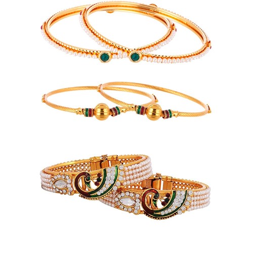 Pearls Bracelet Bangle Set Gold Plated Jewellery for Women & Girl Combo Set - Picture 6 of 20