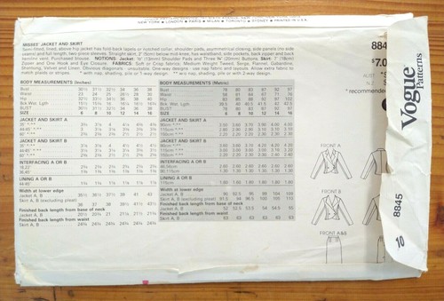 8845 Vintage VOGUE Sewing Pattern Misses Suit Jacket & Skirt SIZE 10 - UNCUT - Picture 4 of 5