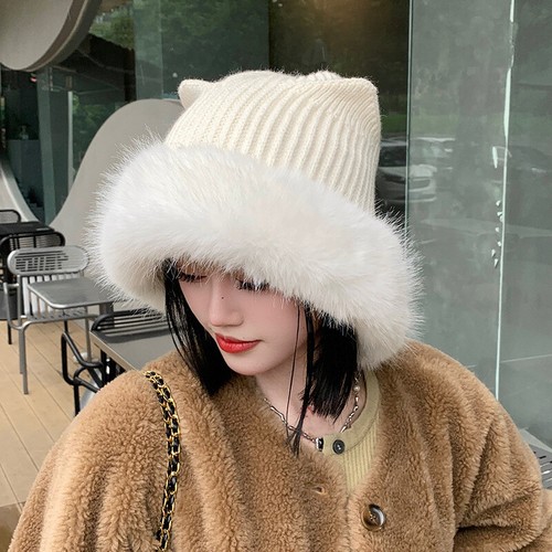 1x Women Winter Warm Hat Soft Fluffy Faux Fur Trimmed Caps Cute Beanie Hat Gifts - Bild 18 von 25