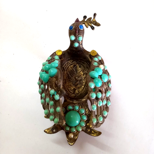 Ashtray Antique Vintage Art Bird Cabochons Brass Phoenix Ornate Bronze Colored - Picture 9 of 22