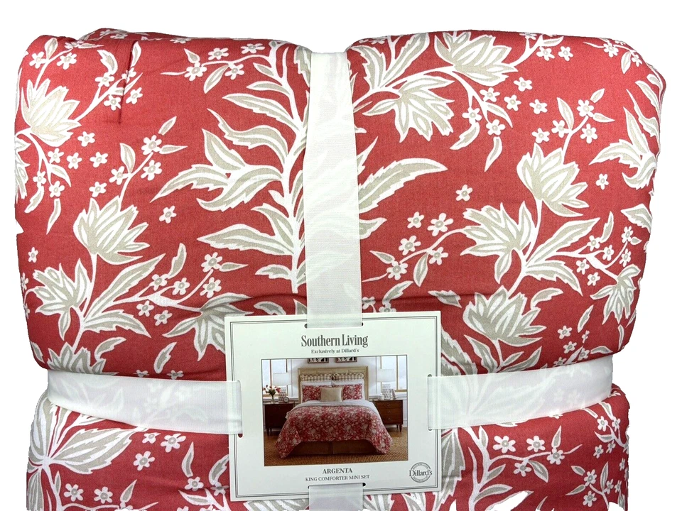 Juego de edredón floral giratorio Southern Living KING Argenta Voile coral ligero Foto 4 de 4