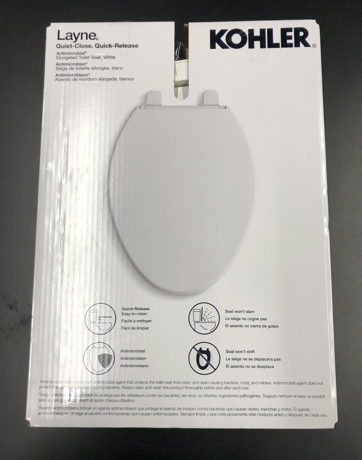 Kohler Layne QR Quiet Close & Release Elongated Antimicrobial Toilet