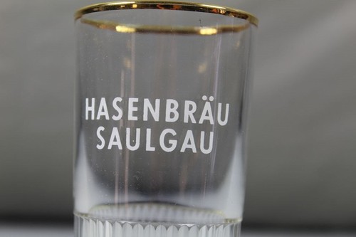altes kleines Bierglas mit Goldrand - Hasenbräu , Hasen Bräu Saulgau /S66 - Zdjęcie 5 z 12
