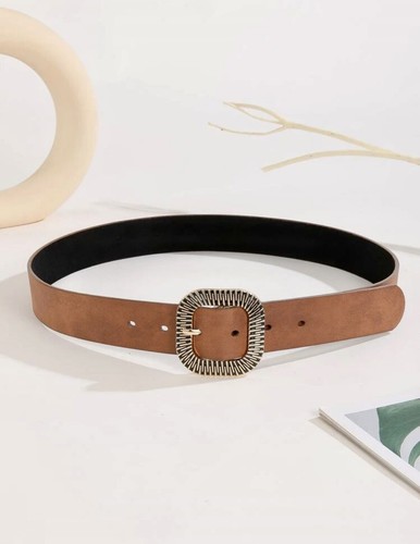 Women’s Brown Boho Square Metal Buckle Belt Size S (39.37” X 1.5”) Fits 25-31” - Picture 2 of 5