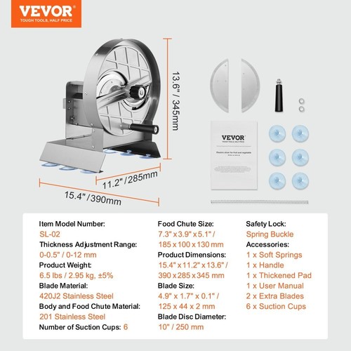 Cortadora comercial ajustable de 0-0,5"/0-12 mm de espesor VEVORV - Imagen 6 de 9