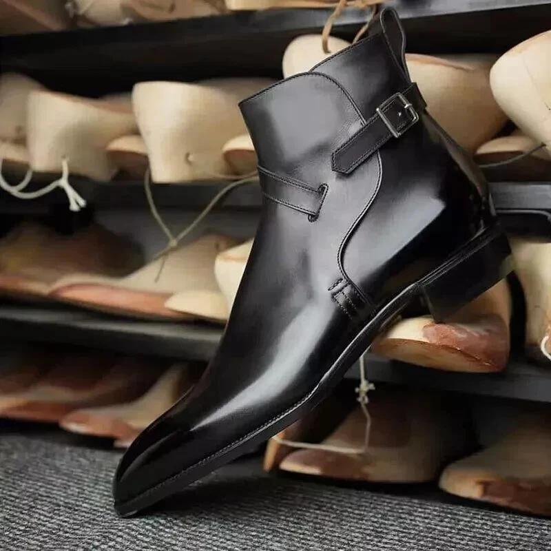 Handmade Men Shoes Real Leather Black Formal Jodhpur Ankle Dress Boots For Men