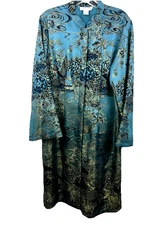 L Citron Santa Monica teal brocade with gold thread duster cranes floral Asian