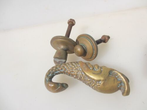 VINTAGE OLD HEAVY SOLID BRASS DOOR KNOCKER NAUTICAL DOLPHIN CUTARJAR WORKS - Picture 6 of 9