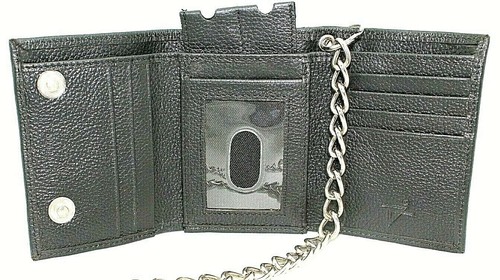 RFID Safe Leather Chain Wallets for men Trifold Crazy Horse Wallet Khaki Brown - Picture 11 of 37