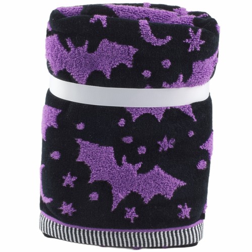 Caro Bats Halloween Hand Towel Set of 2 Black Purple - Picture 2 of 2