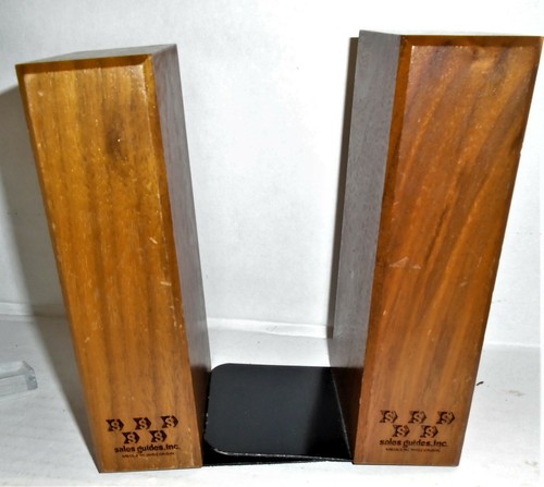 Vintage MCM Solid Walnut Wooden Bookends Sales Guides Inc Mequon Wisconsin  - Picture 1 of 5