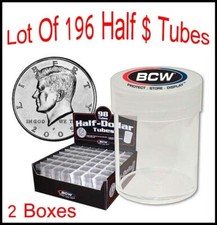 BCW Round Half Dollar Coin Tubes 2 Boxes Dealer Lot 196 Tubes Free US Shipping