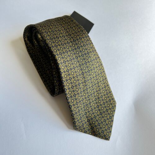 Men's Emporio Armani Collezioni Geometric Gray Gold 100% Silk Neck Tie Msrp $200 - Picture 4 of 7