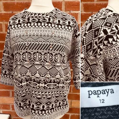 PAPAYA Size 12 Black White Jumper Top Knit Autumn Winter Wear Excellent S8 - Picture 1 of 8